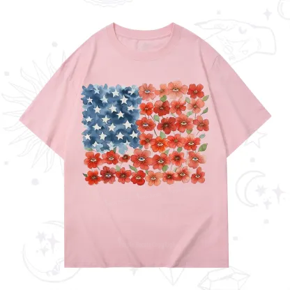 Purplehecate Floral Watercolor American Flag T-Shirt