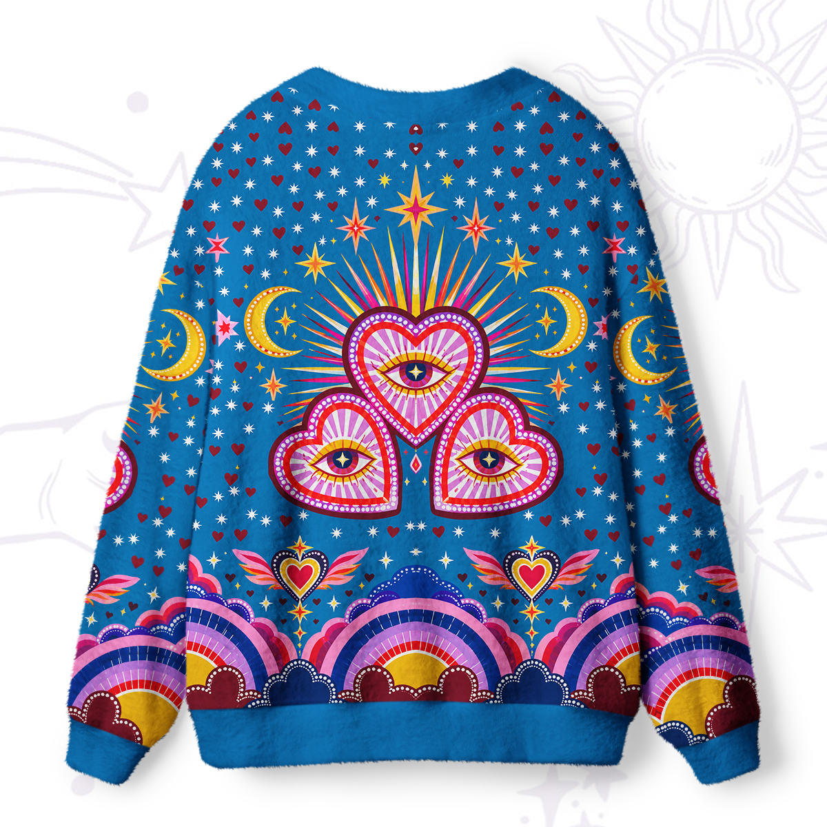 Purplehecate Groovy Evil Eye Starburst Heart Rainbow Ugly Cardigan Sweaters