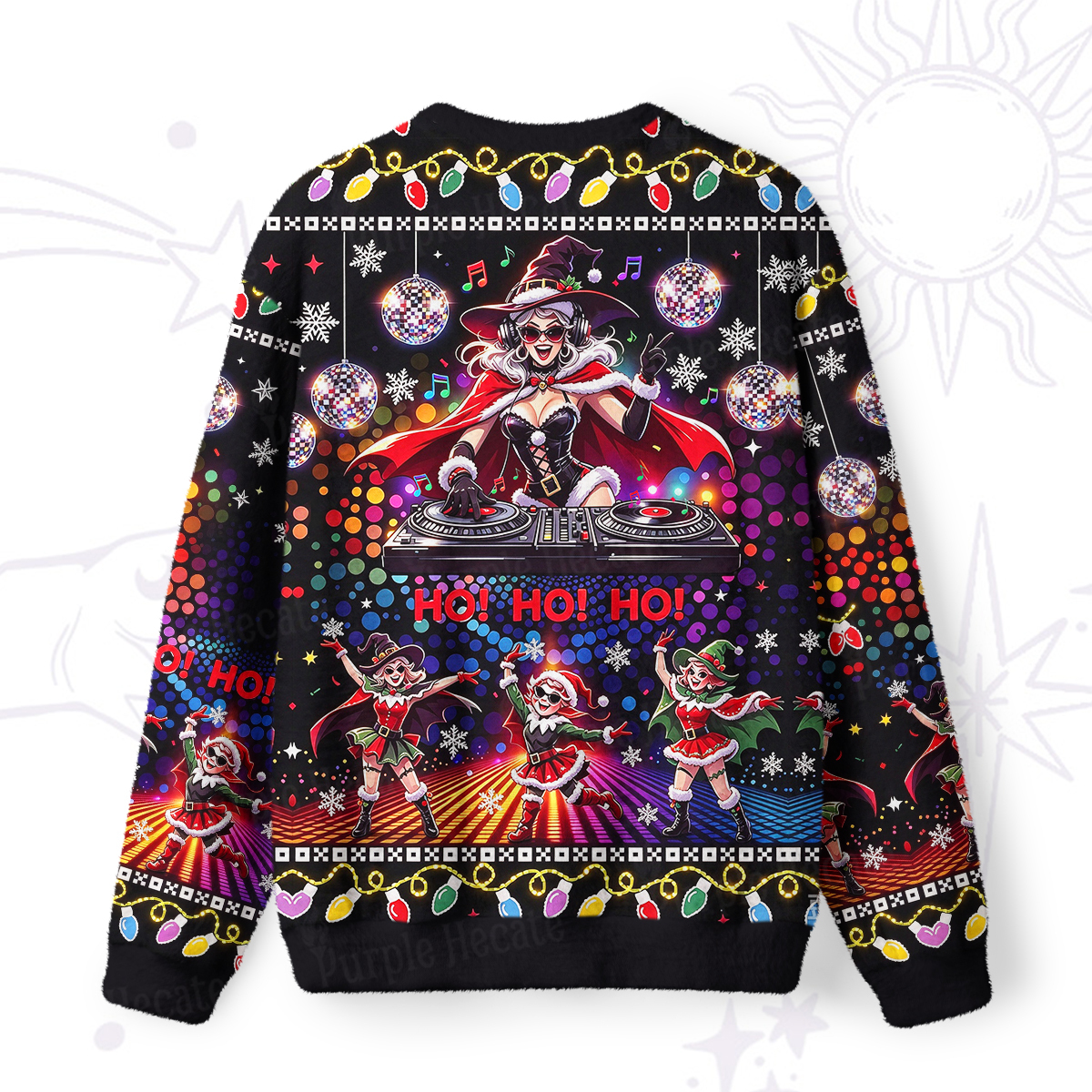 Purplehecate Funny Witch DJ In Club Christmas Fuzzy Ugly Sweatshirt