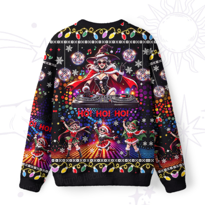 Purplehecate Funny Witch DJ In Club Christmas Fuzzy Ugly Sweatshirt