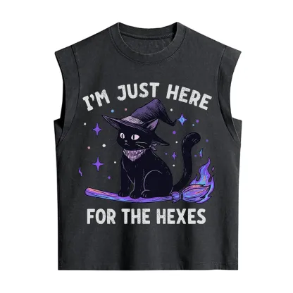 Purplehecate I'm Just Here for the Hexes Witch Cat Vintage Washed Tank