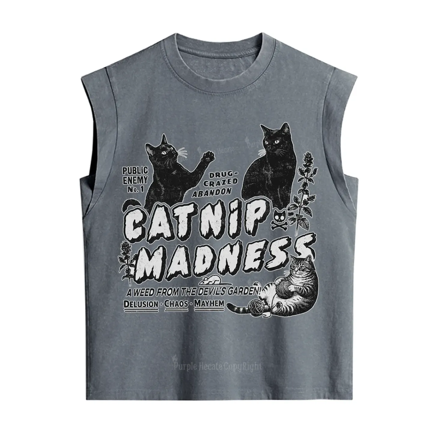 Purplehecate Catnip Madness Cute Cat Vintage Washed Tank