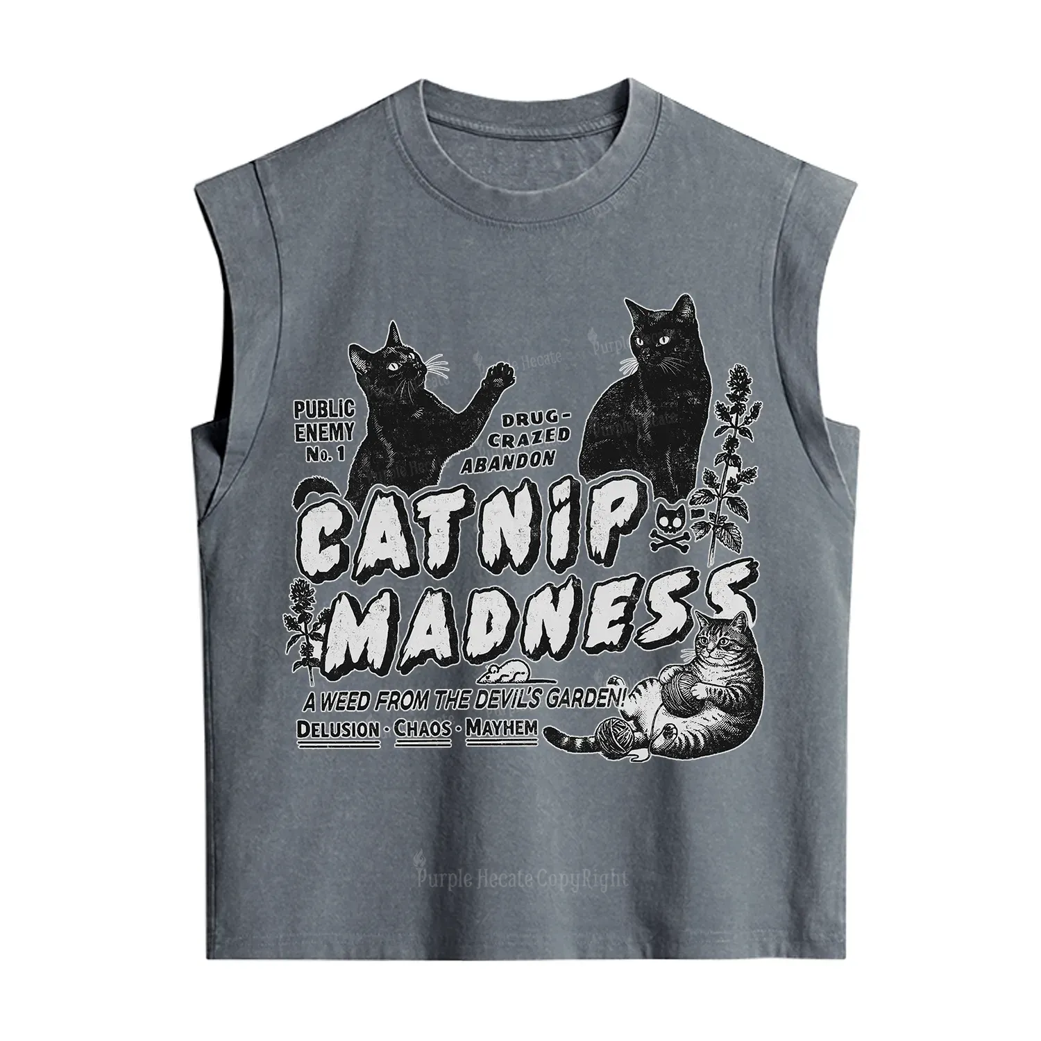 Purplehecate Catnip Madness Cute Cat Vintage Washed Tank