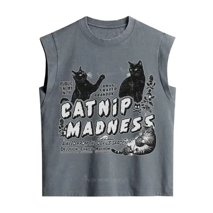 Purplehecate Catnip Madness Cute Cat Vintage Washed Tank