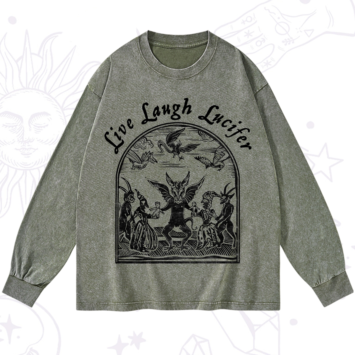 Purplehecate Live Laugh Lucifer Washed Long Sleeve Shirt