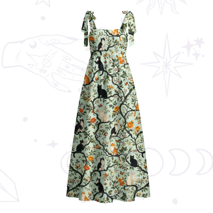 Purplehecate Enchanted Cat Grove Tie Shoulder Maxi Dress