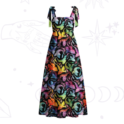 Purplehecate Rainbow Dragon Fire Tie Shoulder Maxi Dress