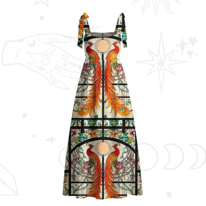 Purplehecate Mystic Peacock Stained Glass Tie Shoulder Maxi Dress