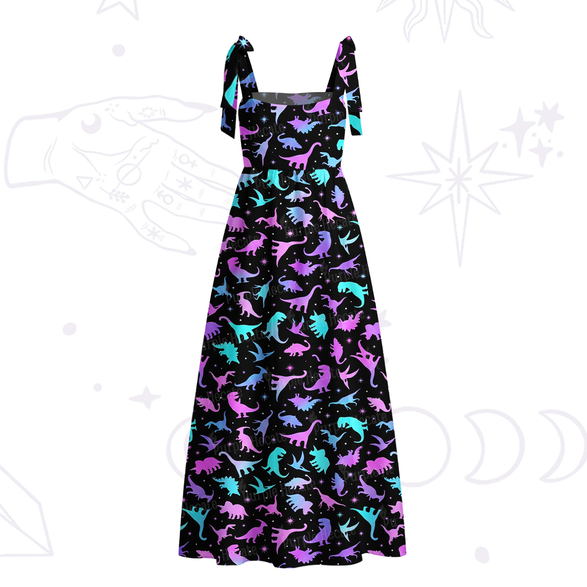 Purplehecate Neon Dino Dream Tie Shoulder Maxi Dress