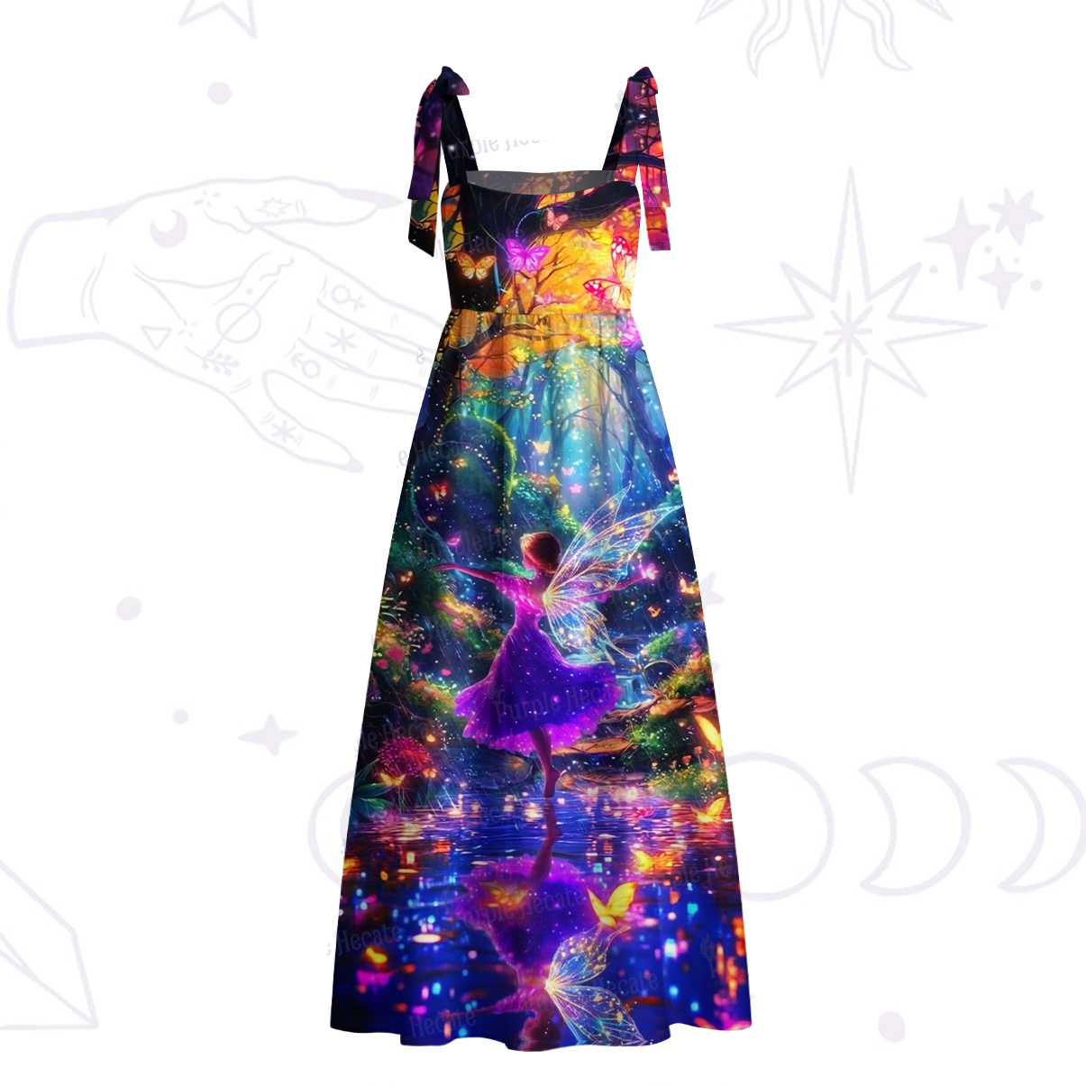 Purplehecate Enchanted Fairy Forest Tie Shoulder Maxi Dress