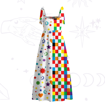 Purplehecate Celestial Rainbow Blocks Tie Shoulder Maxi Dress