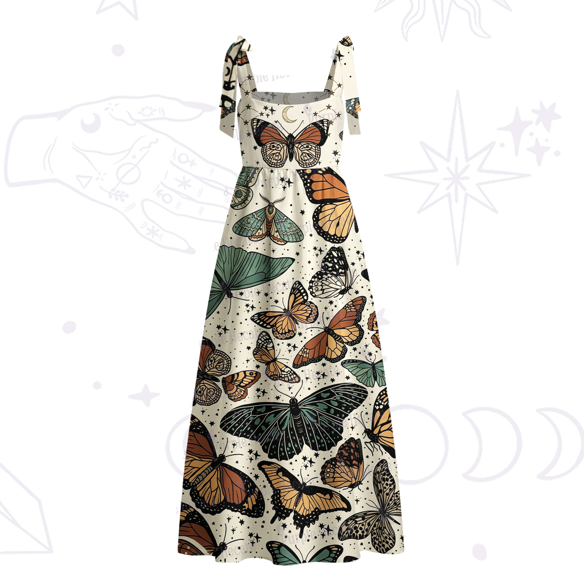 Purplehecate Mystic Vintage Butterfly Tie Shoulder Maxi Dress