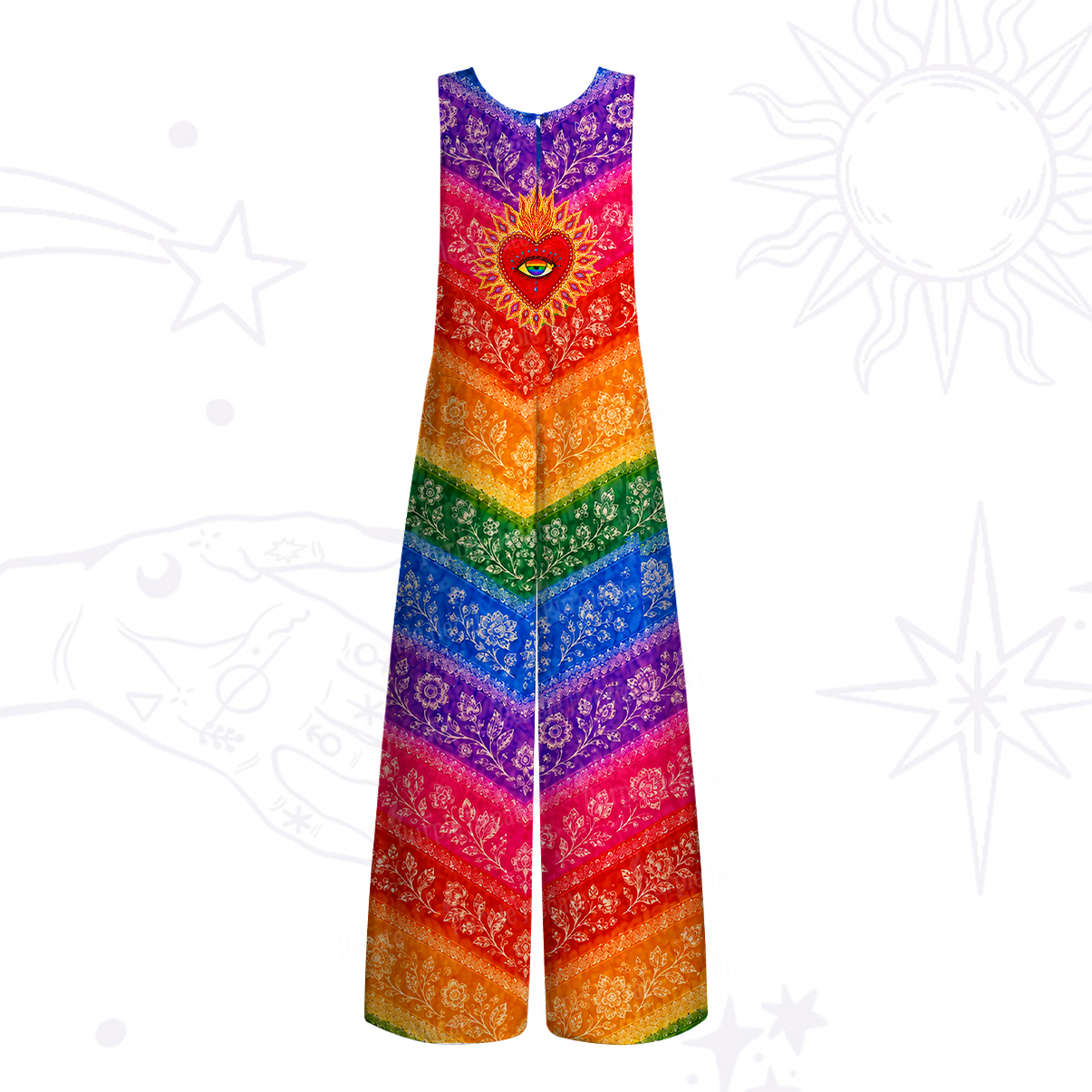 Purplehecate Rainbow Striped Sacred Heart Wide Leg Jumpsuit