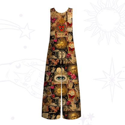 Purplehecate Vintage Celestial Witch Moon Collage Wide Leg Jumpsuit