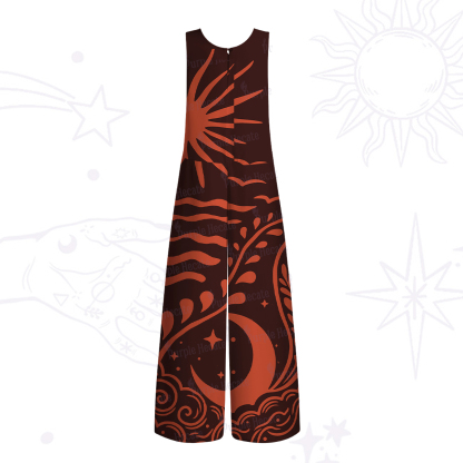 Purplehecate Celestial Sun Moon Waves Wide Leg Jumpsuit