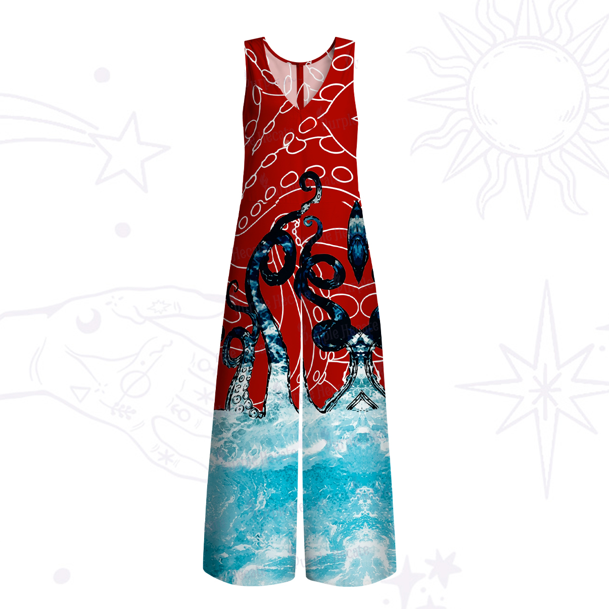 Purplehecate Ombre Octopus Glitter Tentacles Wide Leg Jumpsuit