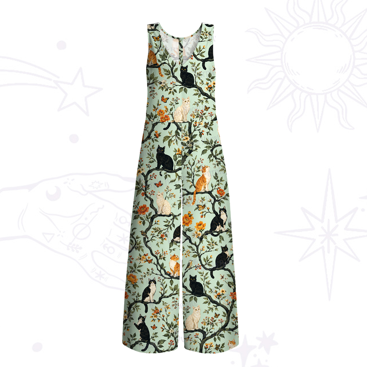 Purplehecate Enchanted Cat Grove Wide Leg Jumpsuit