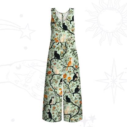 Purplehecate Enchanted Cat Grove Wide Leg Jumpsuit