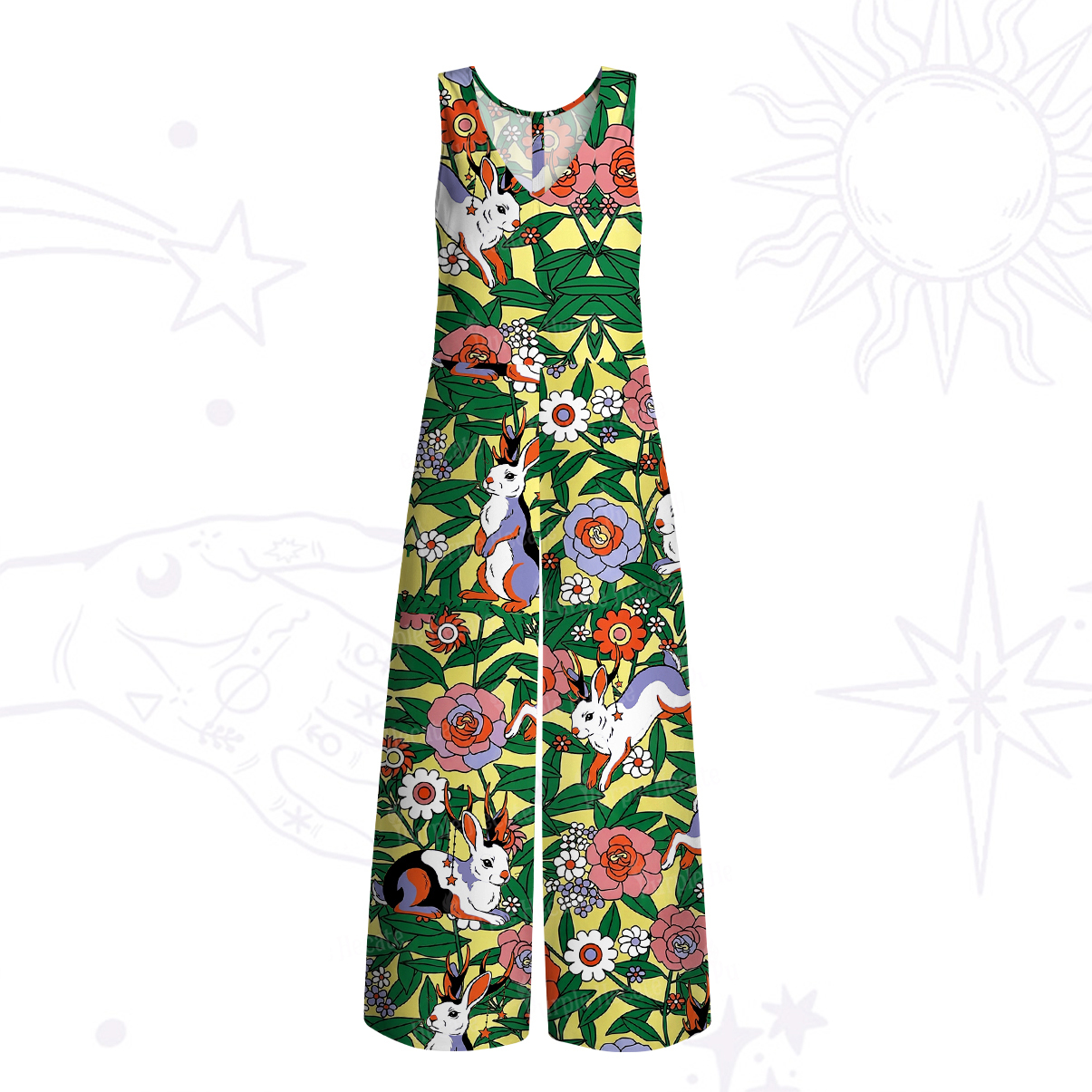 Purplehecate Mystic Blossom Bunny Garden Wide Leg Jumpsuit