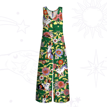 Purplehecate Mystic Blossom Bunny Garden Wide Leg Jumpsuit