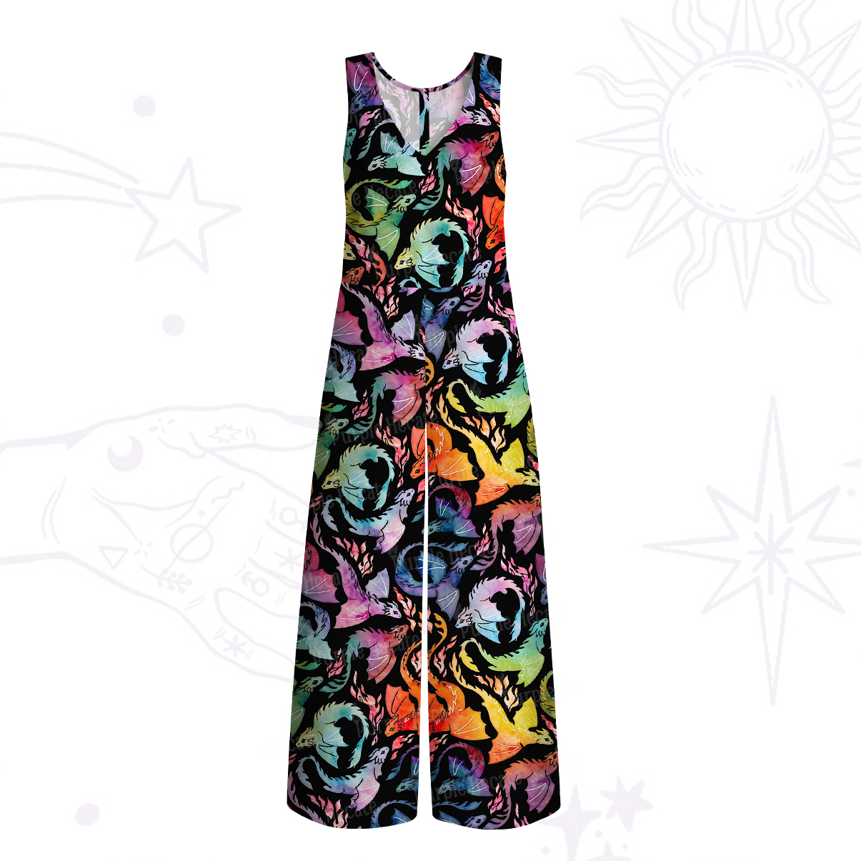 Purplehecate Rainbow Dragon Fire Wide Leg Jumpsuit