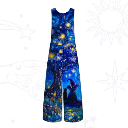 Purplehecate Moonlit Witch & Starry Cat Wide Leg Jumpsuit