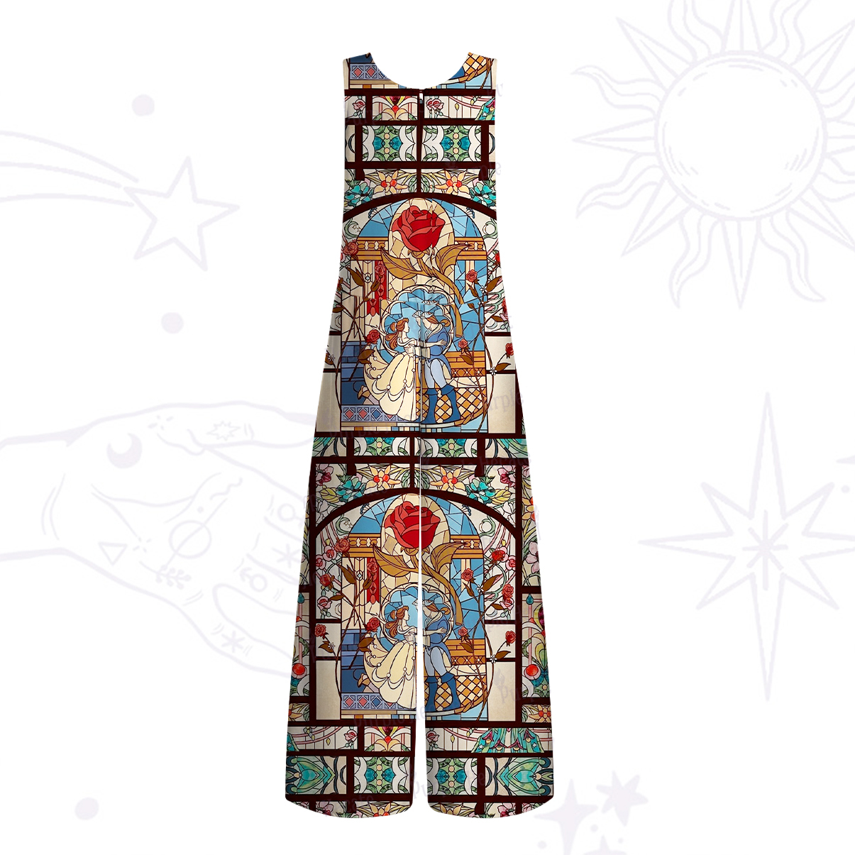 Purplehecate Stained Glass Rose Romance Wide Leg Jumpsuit