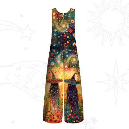 Purplehecate Starlit Flower Field Twin Witches Wide Leg Jumpsuit