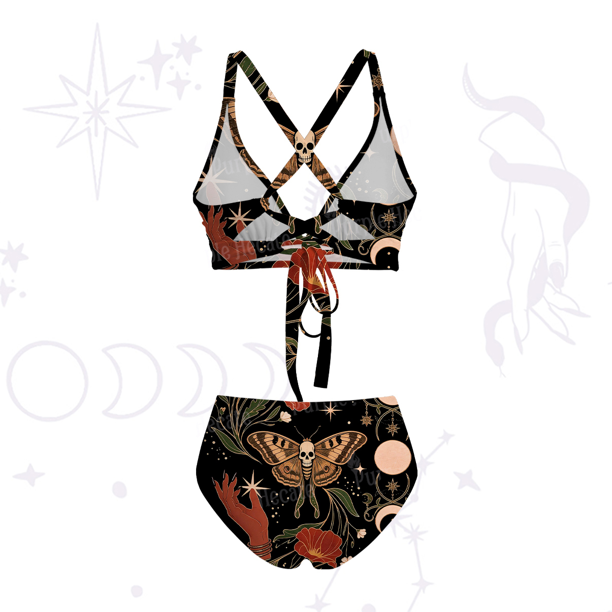 Purplehecate Death Moth Rebirth Crisscross Tie-Back Bikini Set