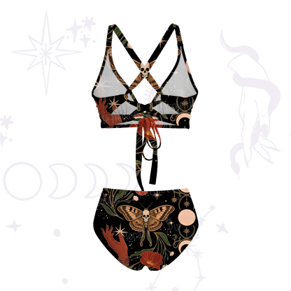 Purplehecate Death Moth Rebirth Crisscross Tie-Back Bikini Set