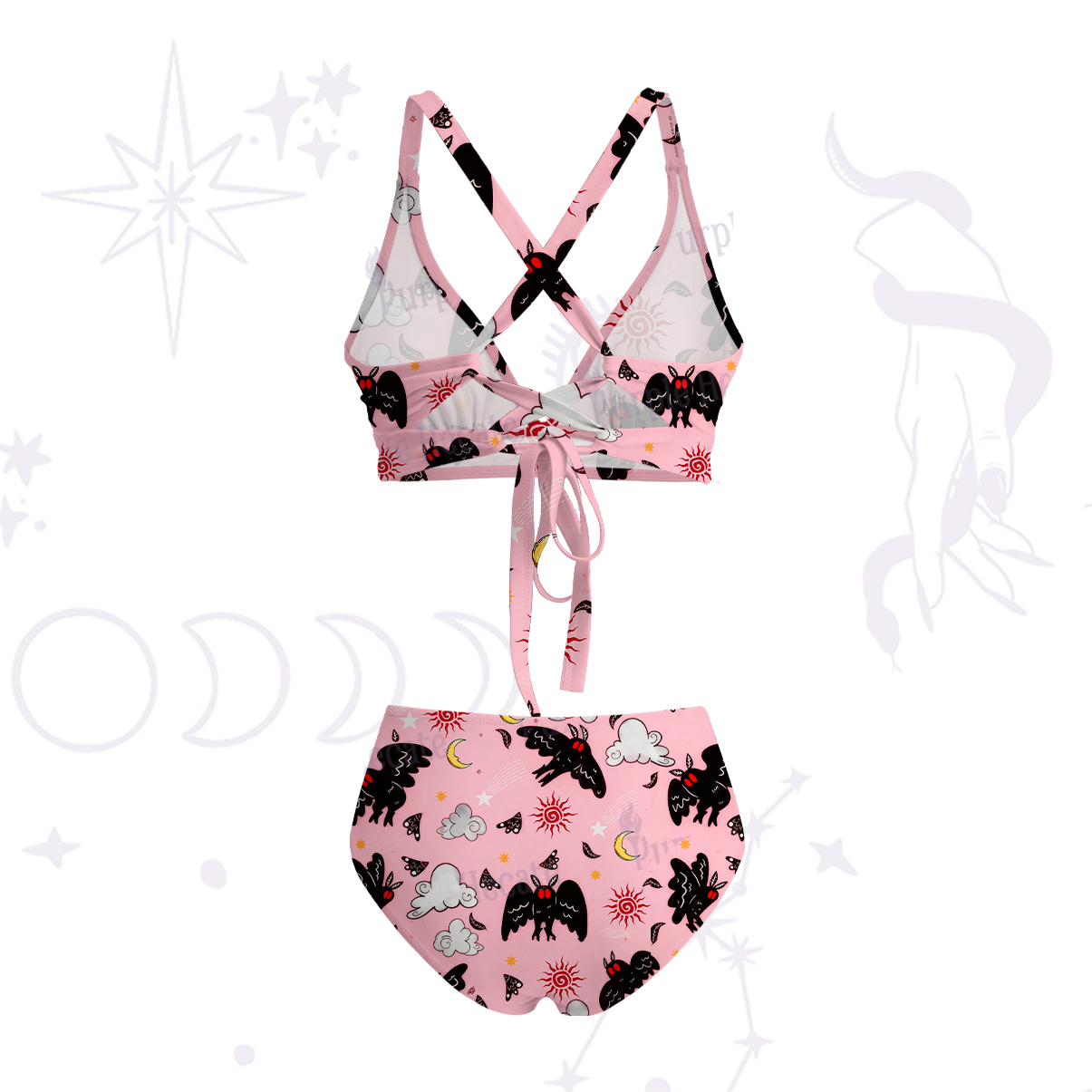 Purplehecate Cryptid Mothman Crisscross Tie-Back Bikini Set