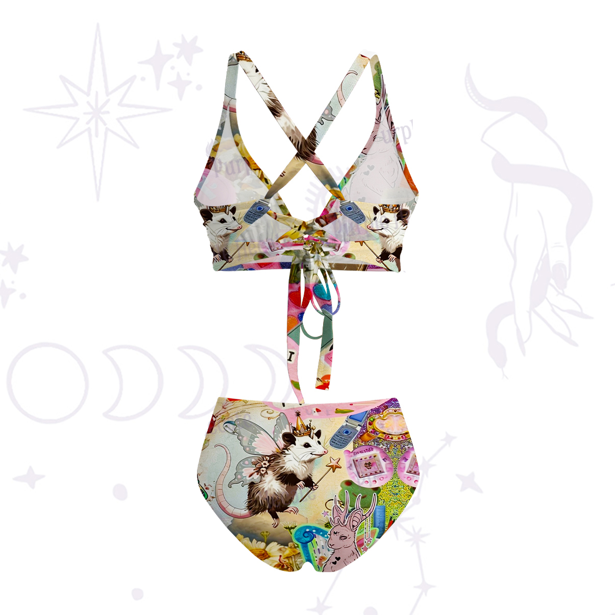 Purplehecate The Opossum Queen's Hoard Crisscross Tie-Back Bikini Set