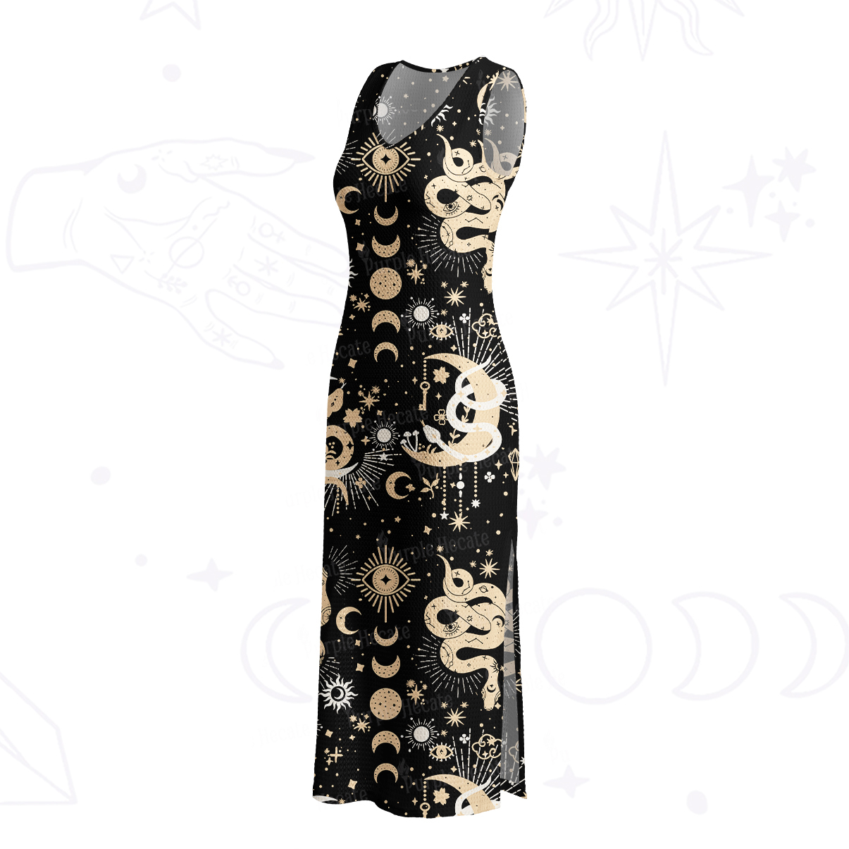 Purplehecate Divine Serpent Under the Moon Crochet Knit Maxi Dress
