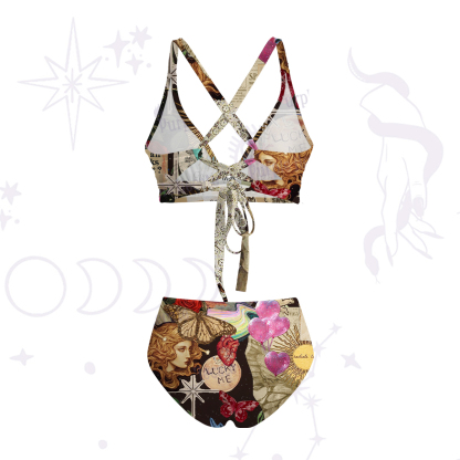Purplehecate Lucky Me Sacred Heart Eye Crisscross Tie-Back Bikini Set