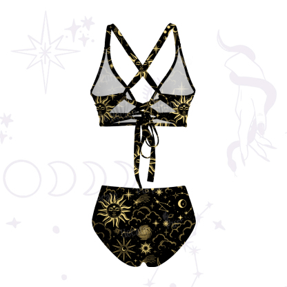 Purplehecate Mysterious Star & Moon Crisscross Tie-Back Bikini Set