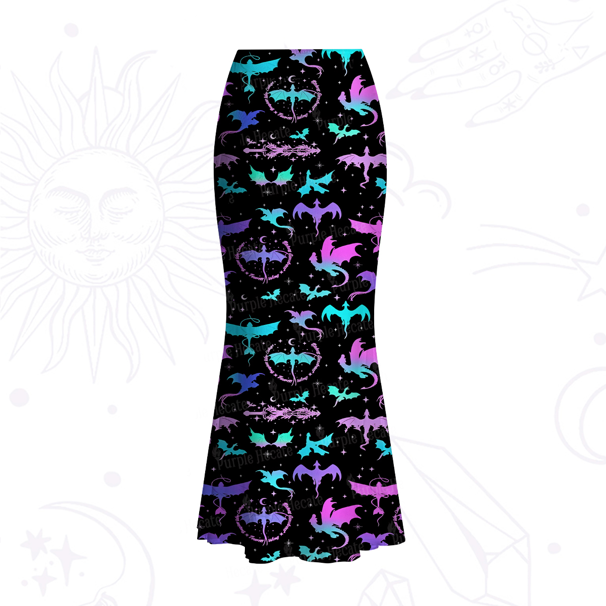 Purplehecate Neon Fantasy Dragon Allover Mesh Mermaid Hem Skirt