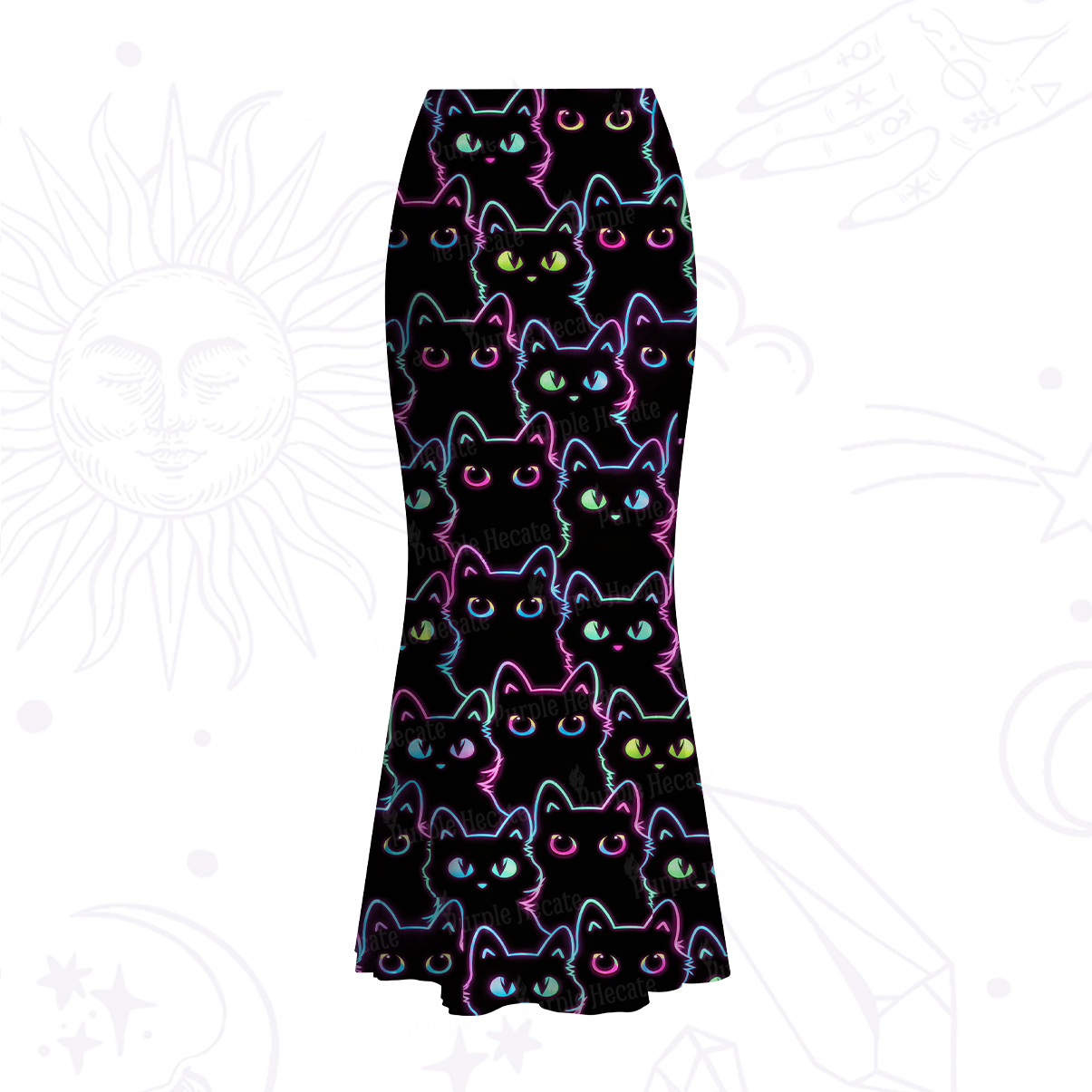 Purplehecate Neon Glow Stacked Cats Mesh Mermaid Hem Skirt