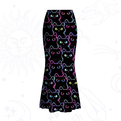 Purplehecate Neon Glow Stacked Cats Mesh Mermaid Hem Skirt