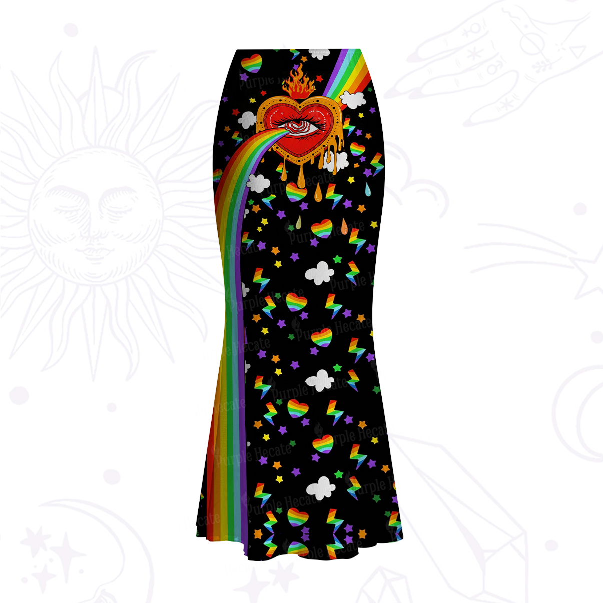 Purplehecate Rainbow Sacred Heart All Seeing Eye Pride Mesh Mermaid Hem Skirt