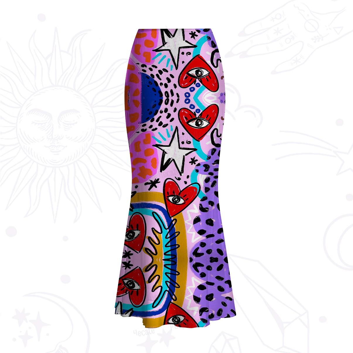 Purplehecate Cosmic Love Eyes Graffiti Mesh Mermaid Hem Skirt