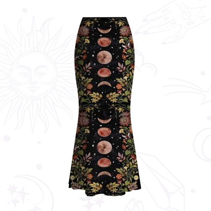Purplehecate Moon Phase Floral Mesh Mermaid Hem Skirt