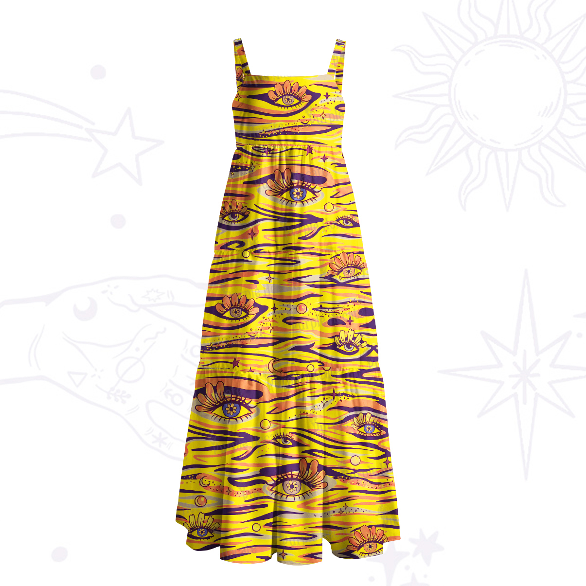 Purplehecate Flaming Spirit Eyes Wide Straps Maxi Dress