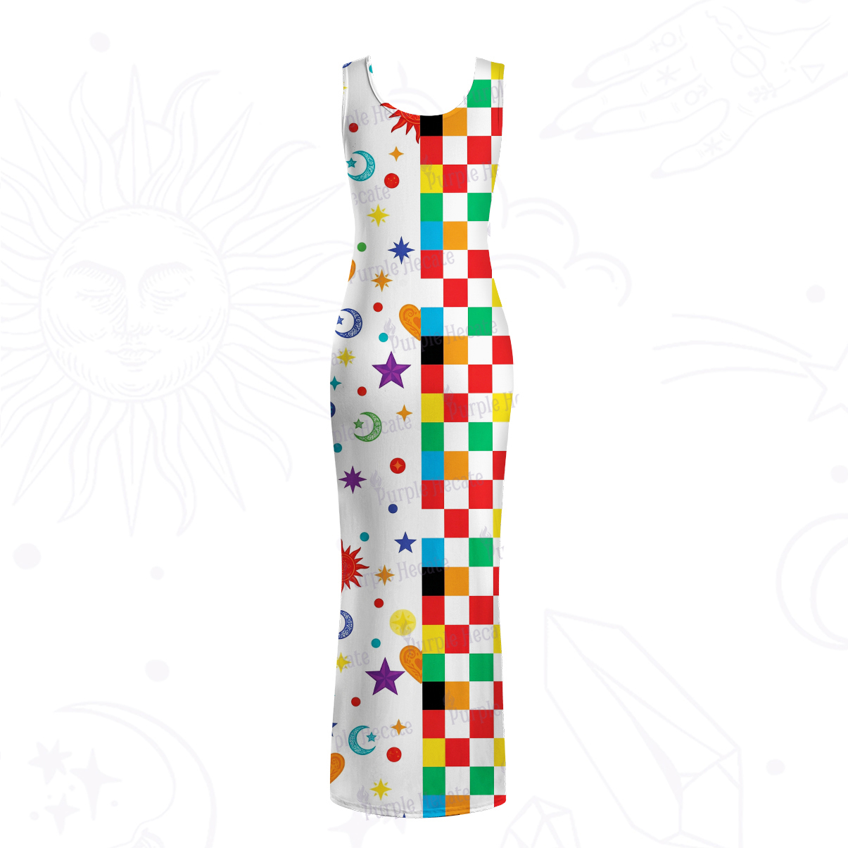 Purplehecate Celestial Rainbow Blocks Mesh Maxi Tank Beach Dress