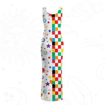 Purplehecate Celestial Rainbow Blocks Mesh Maxi Tank Beach Dress