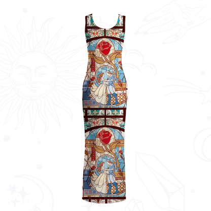 Purplehecate Stained Glass Rose Romance Mesh Maxi Tank Beach Dress
