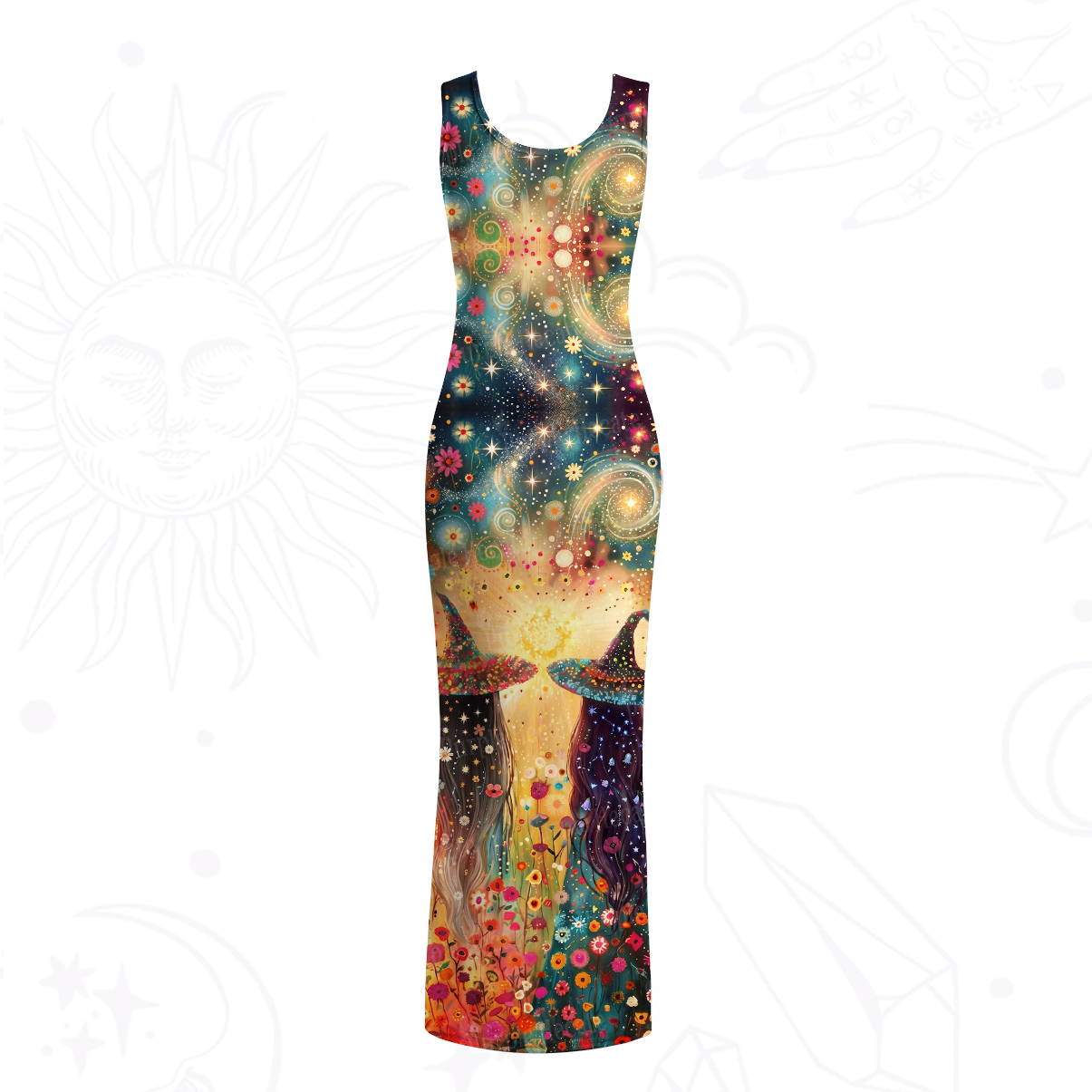 Purplehecate Starlit Flower Field Twin Witches Mesh Maxi Tank Beach Dress