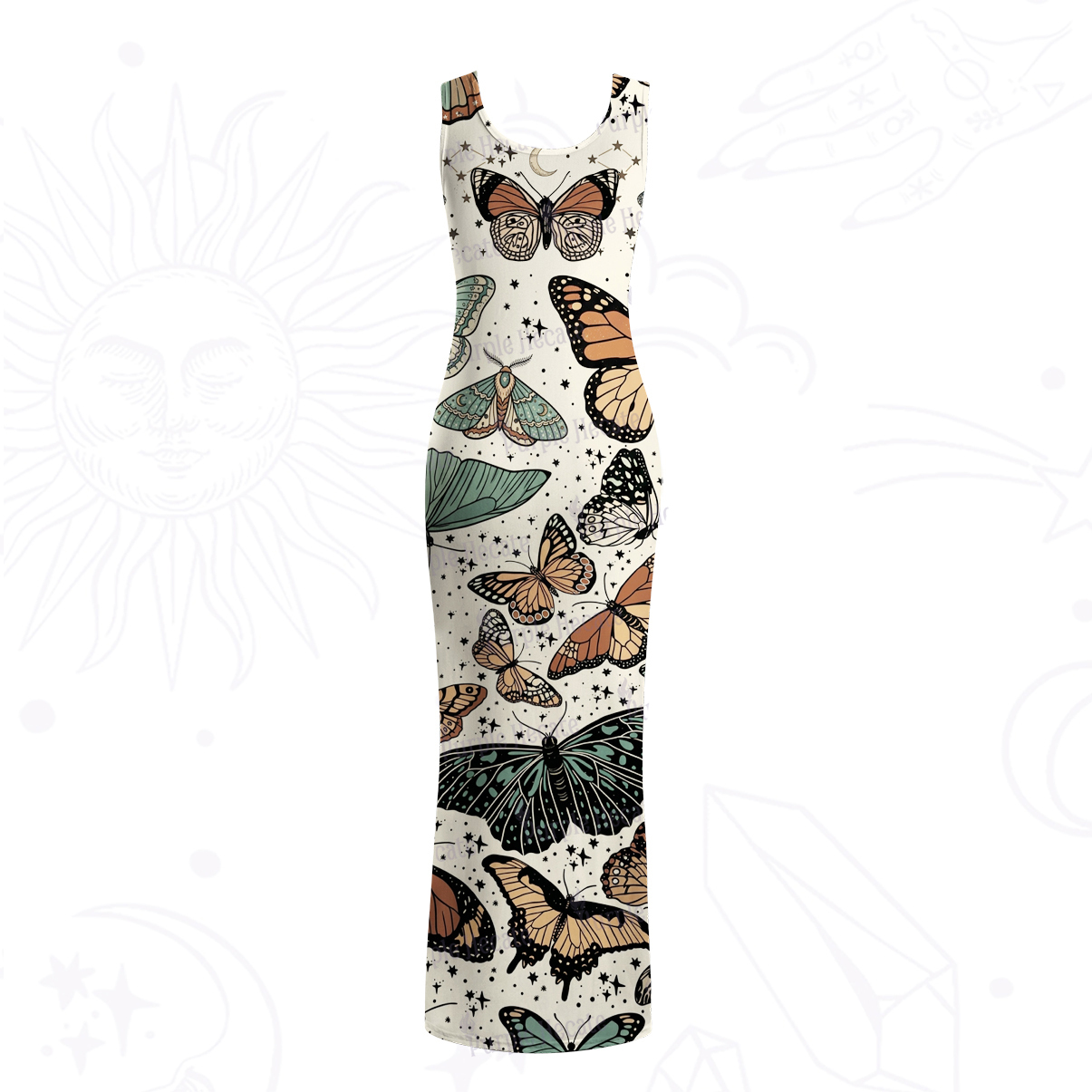 Purplehecate Mystic Vintage Butterfly Mesh Maxi Tank Beach Dress