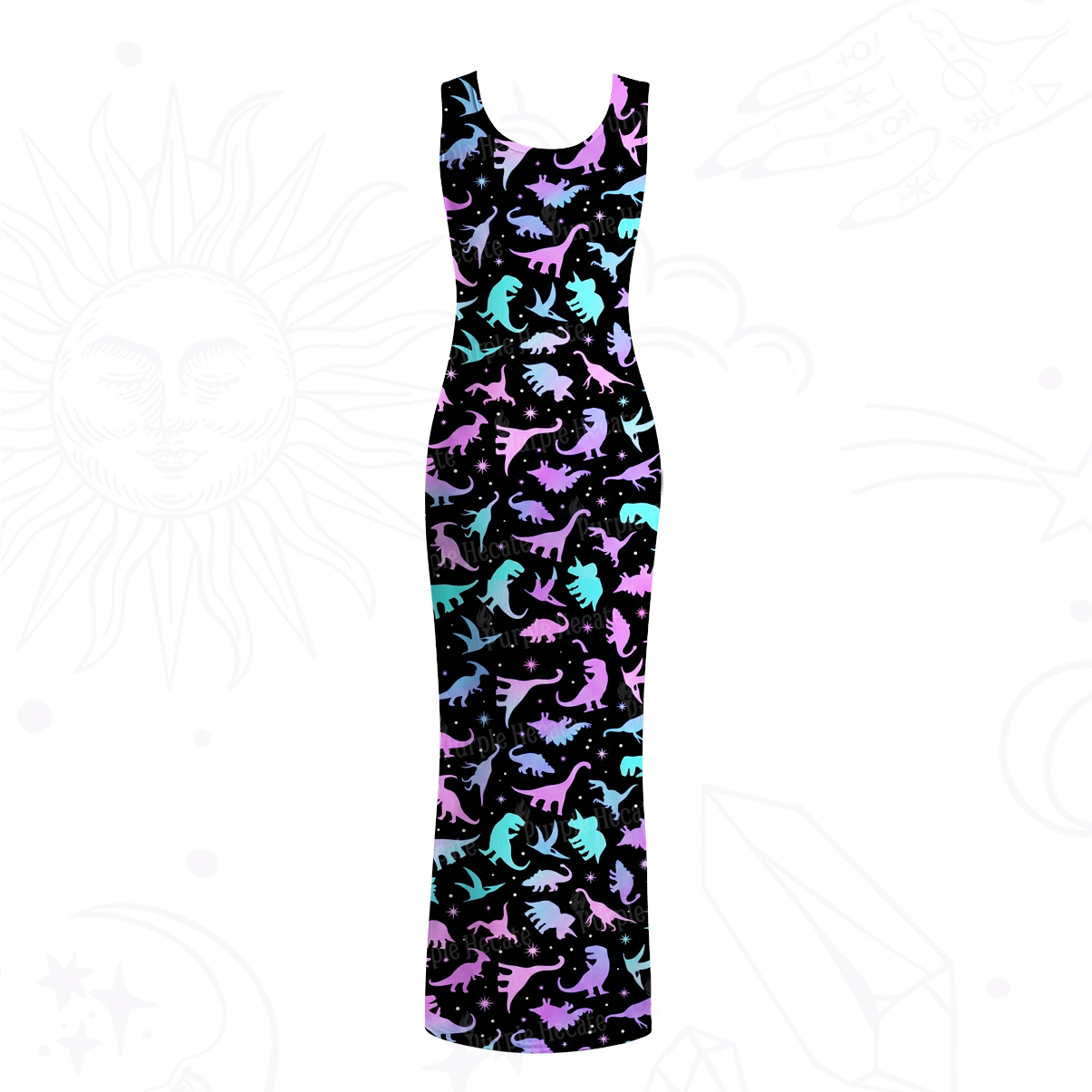 Purplehecate Neon Dino Dream Mesh Maxi Tank Beach Dress