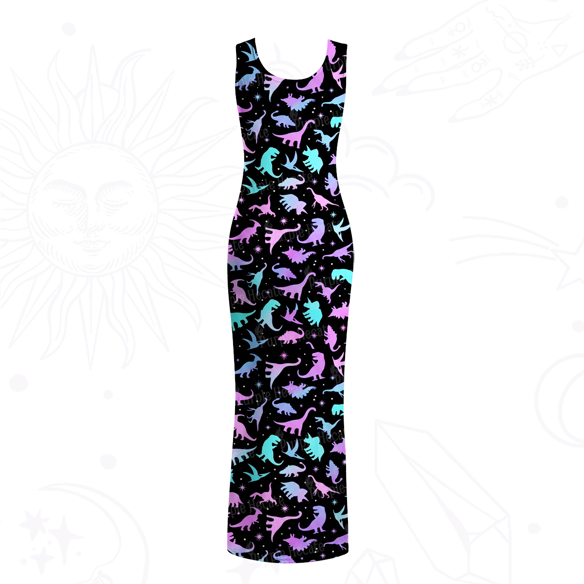 Purplehecate Neon Dino Dream Mesh Maxi Tank Beach Dress