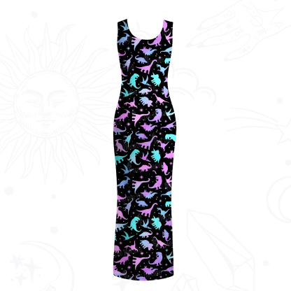 Purplehecate Neon Dino Dream Mesh Maxi Tank Beach Dress